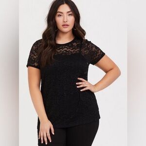 Torrid Black lace crew‎ tee sheer women’s size 5X sexy casual dressy curvy style